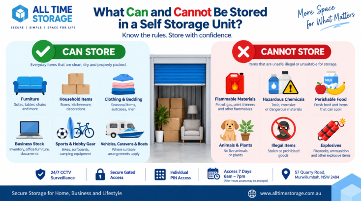 What can and cannot be stored in a self storage unit