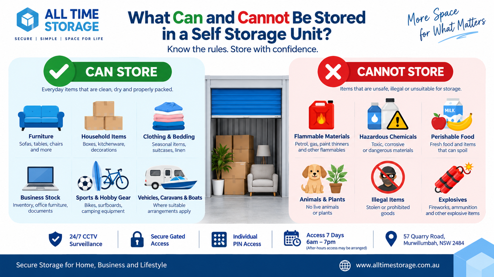 What can and cannot be stored in a self storage unit